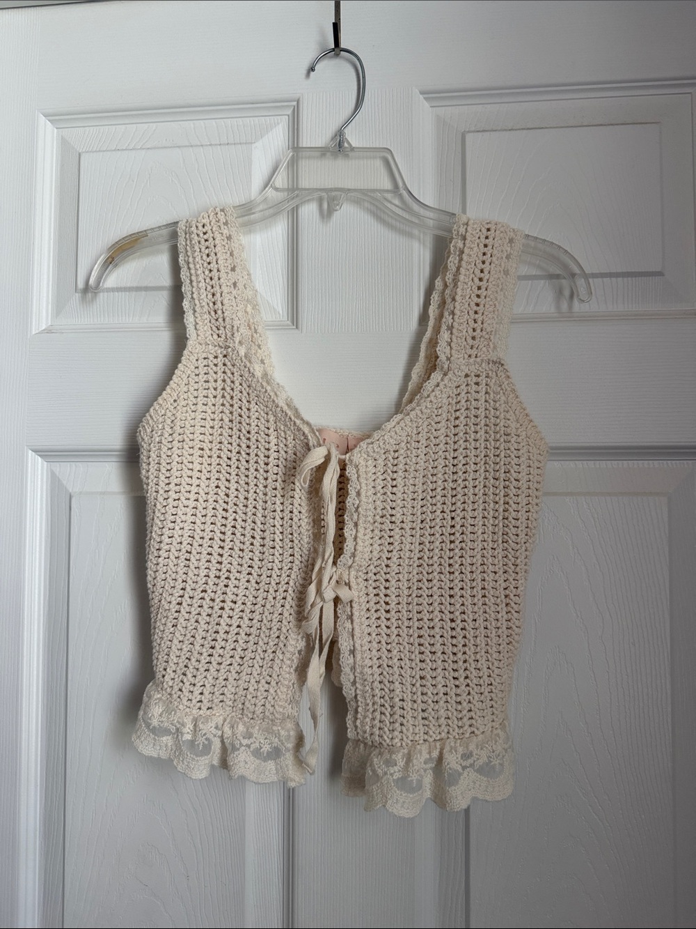 Good Luck Gem Crochet Knit Tank Top in Cream